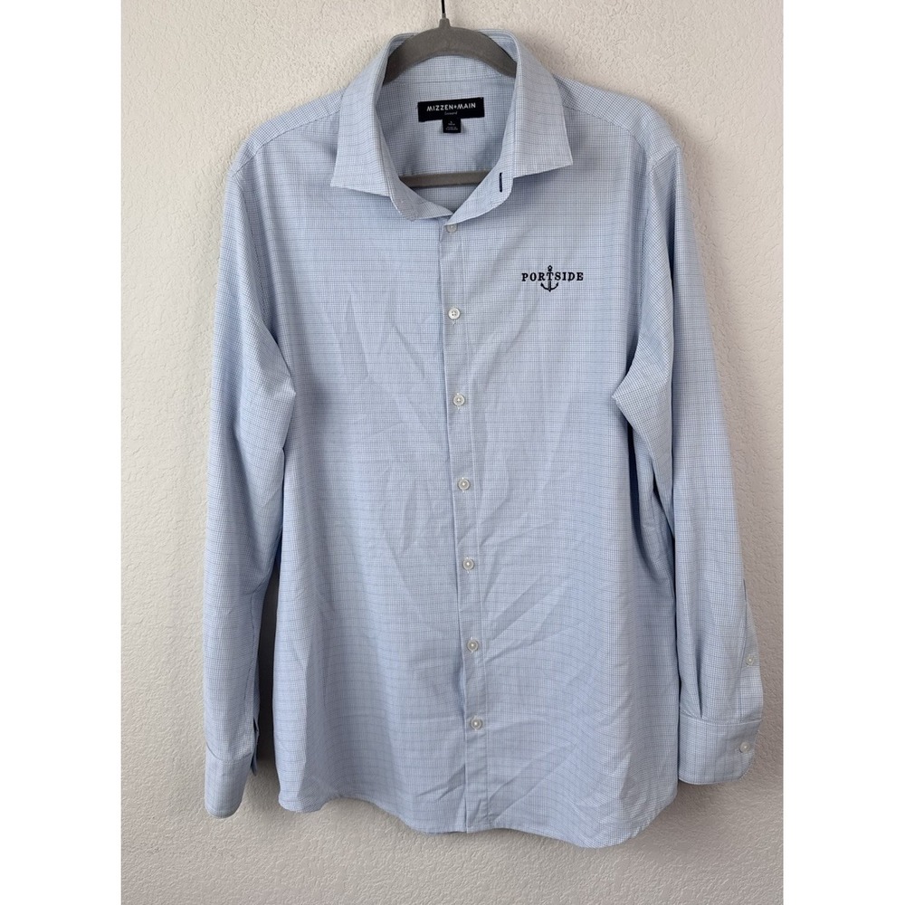 Mizzen+Main‎ Leeward Dress Shirt Men L Trim Blue Check Stretch Performance